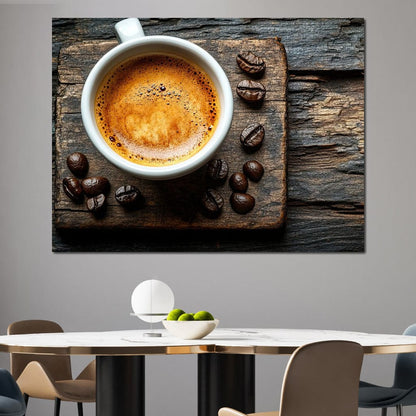 Espresso Essence on Rustic Wood Canvas Wall Art