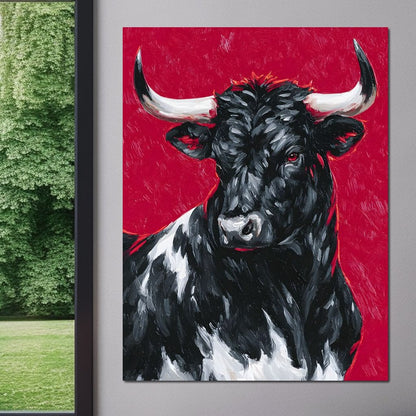 Bold Horned Bull Portrait Canvas Wall Art