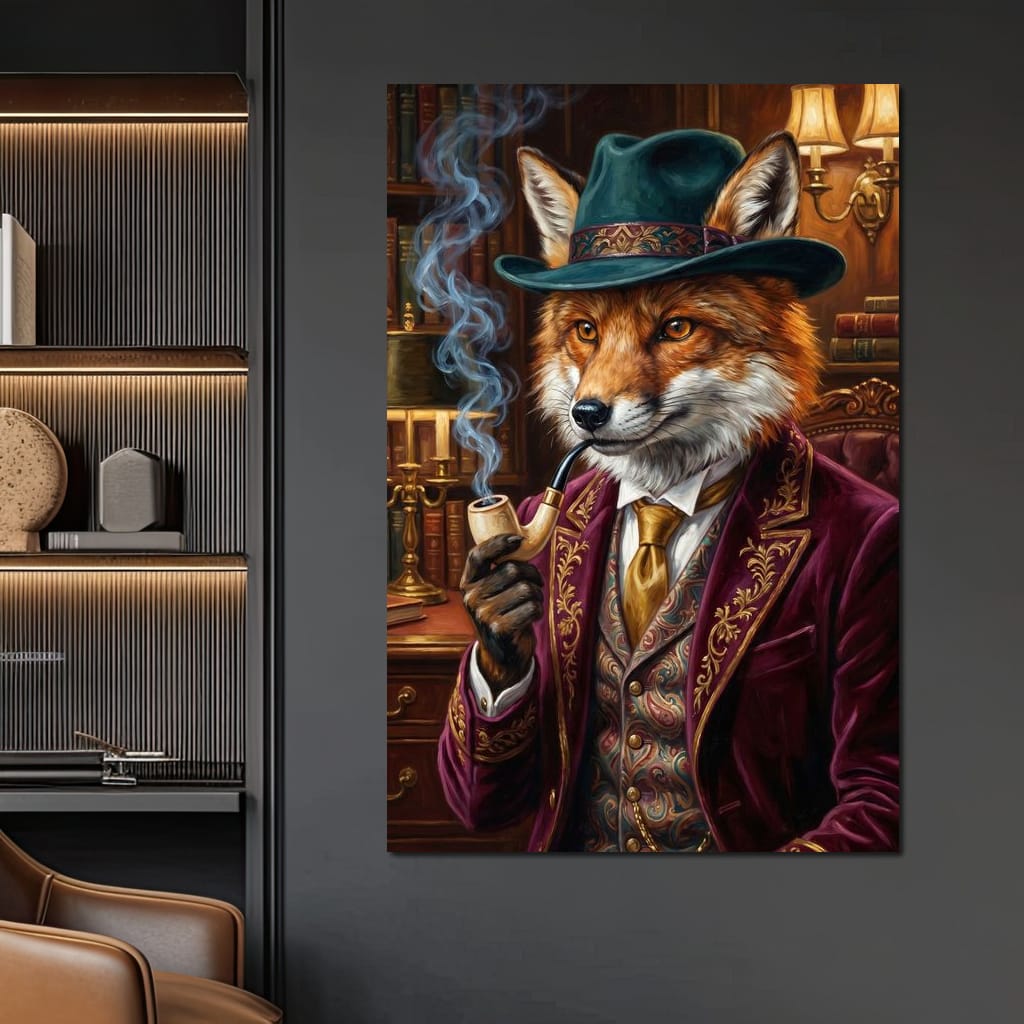 Gentleman Fox Smoking Canvas Wall Art