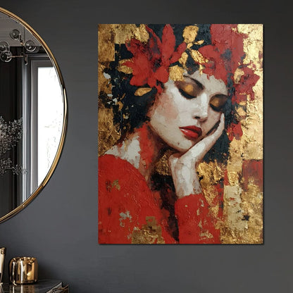 Golden Petals Dreaming Beauty Canvas Wall Art
