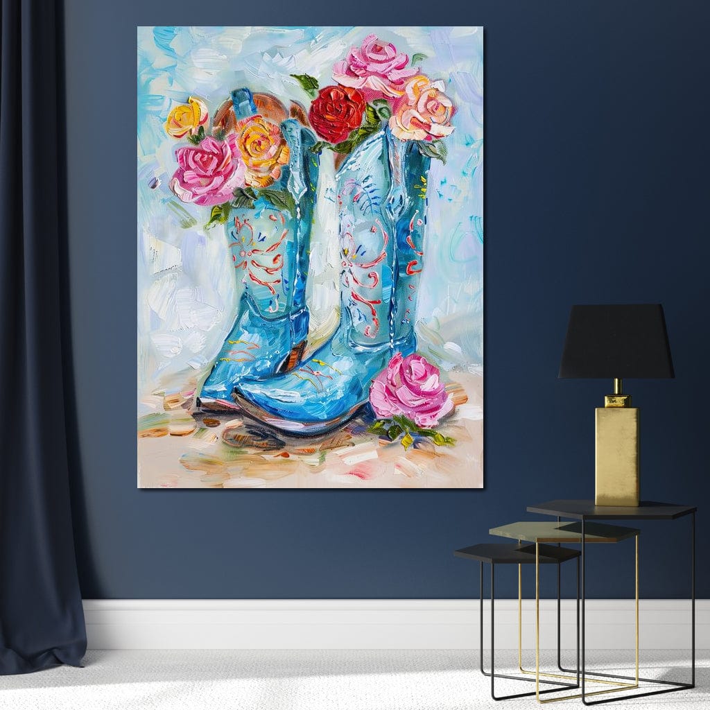 Floral Cowboy's Melodic Saga Canvas Wall Art