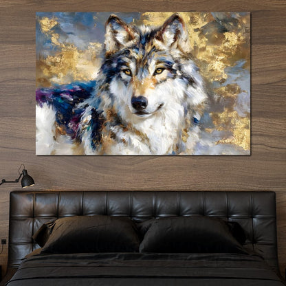 Golden Storm Wolf Portrait Canvas Wall Art