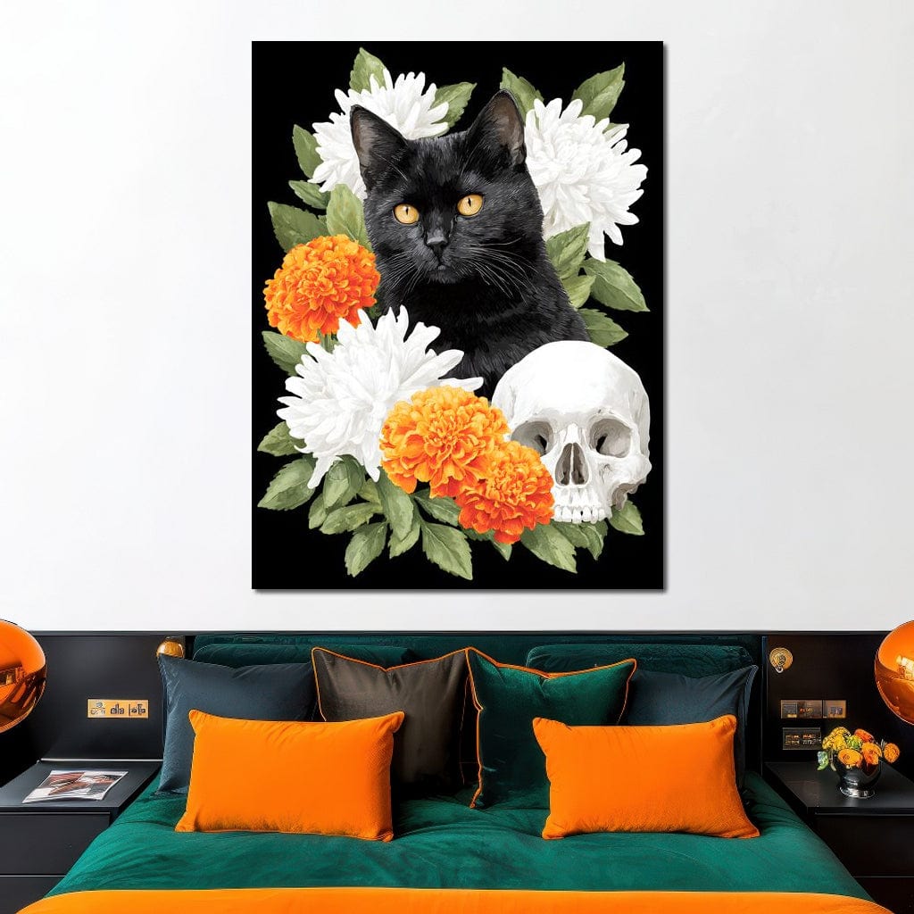 Nocturnal Feline Memento Bouquet Canvas Wall Art