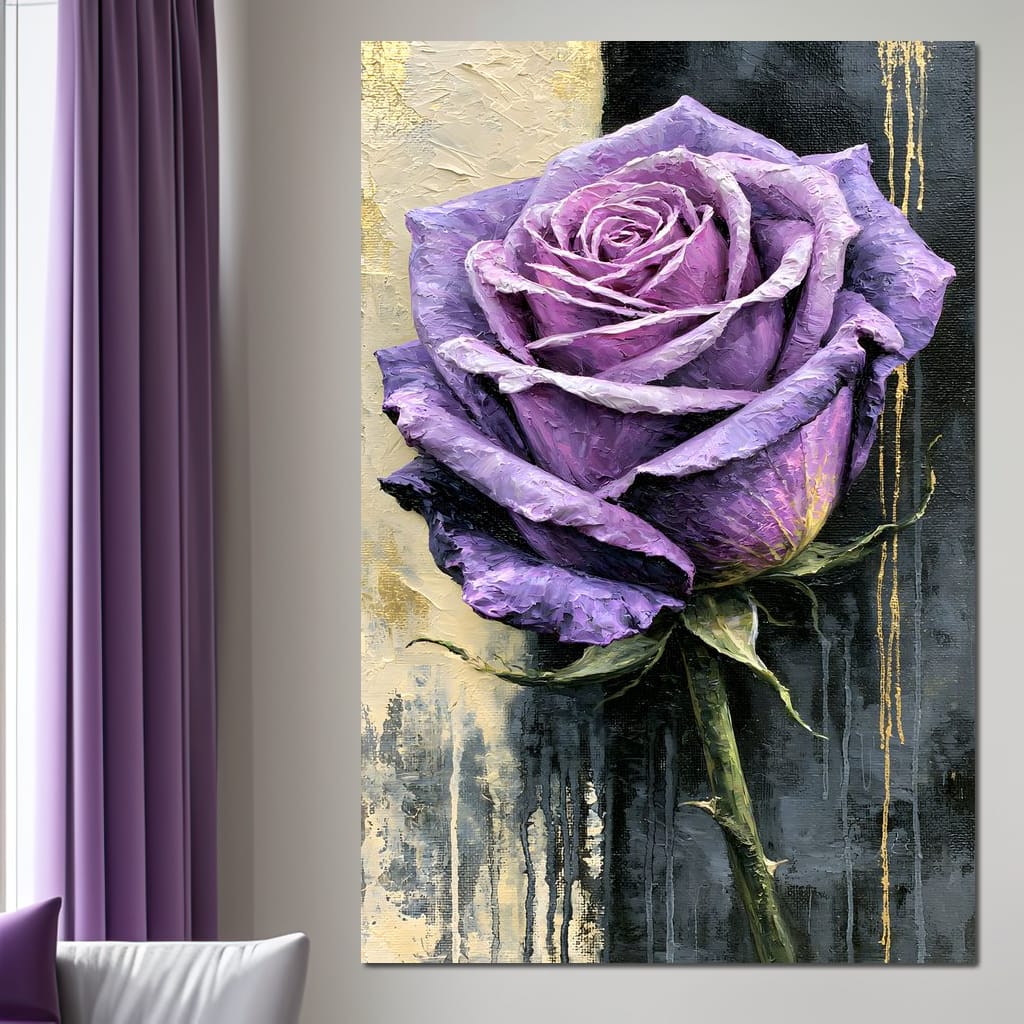 Midnight Petals Against Gilded Shadows Canvas Wall Art
