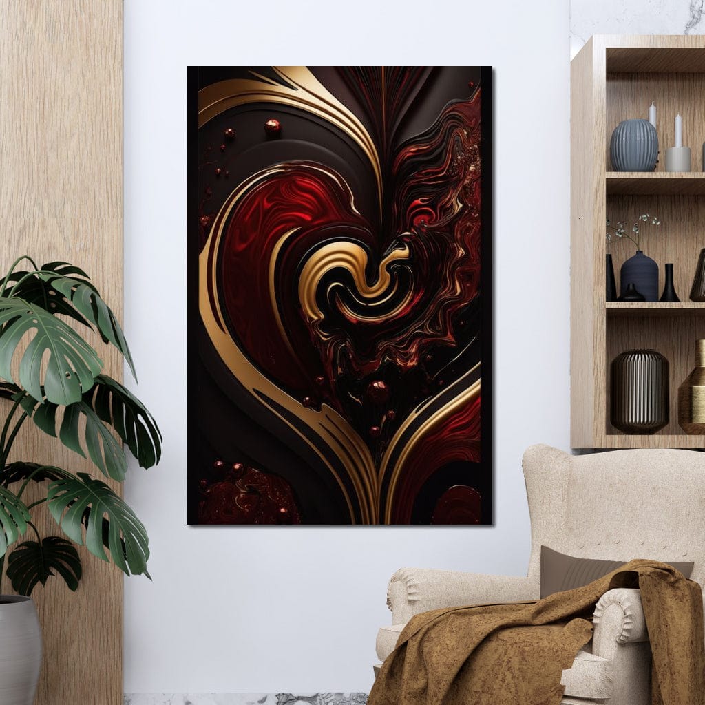 The Marble-Lux Collection: Dark Red & Vibrant Gold 05 Canvas Wall Art