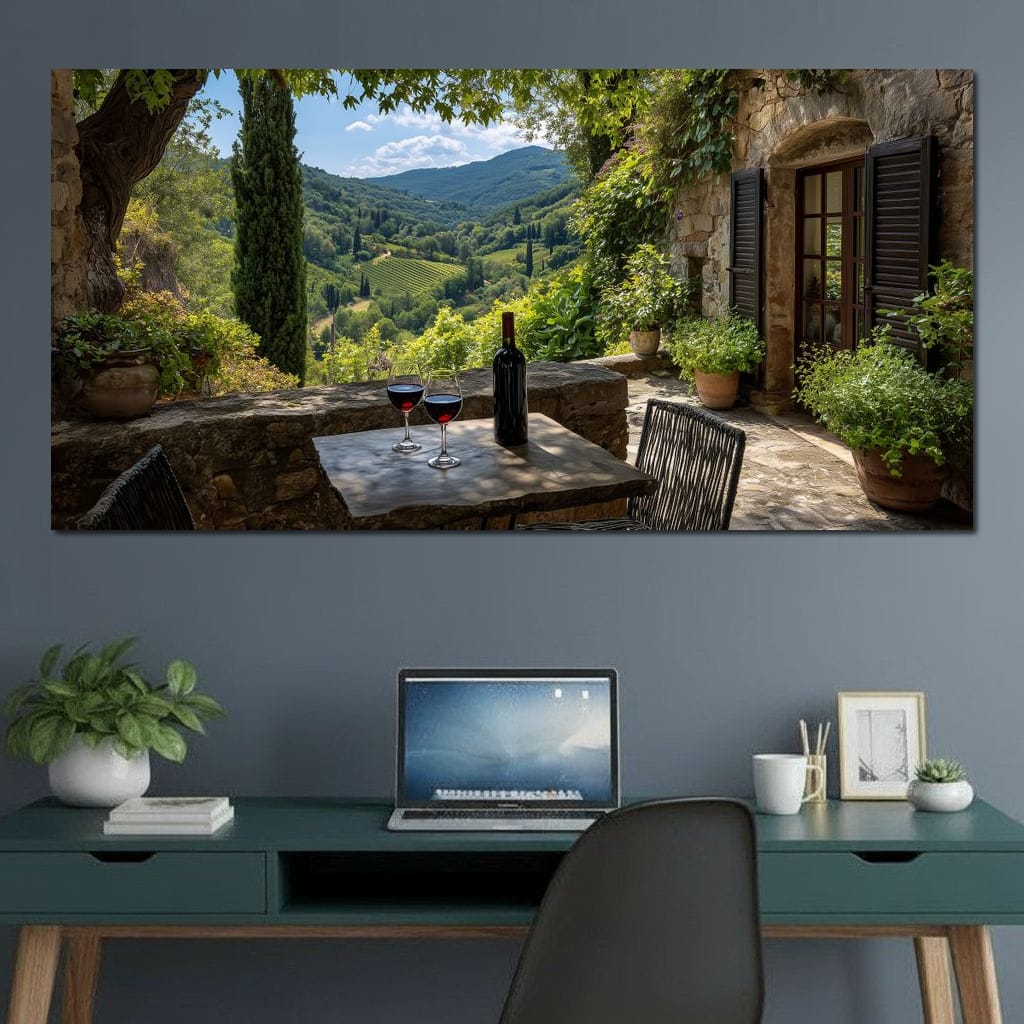 Sunlit Tuscan Vineyard Terrace Canvas Wall Art