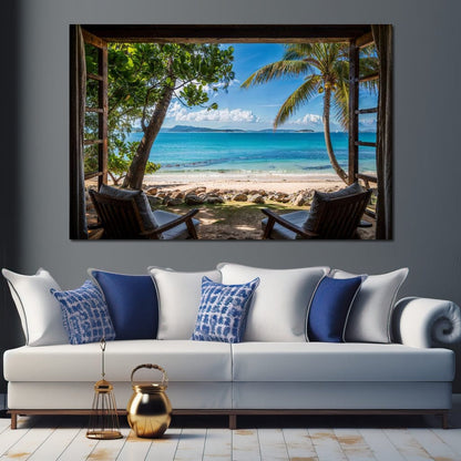Tropical Serenity Window Canvas Wall Art
