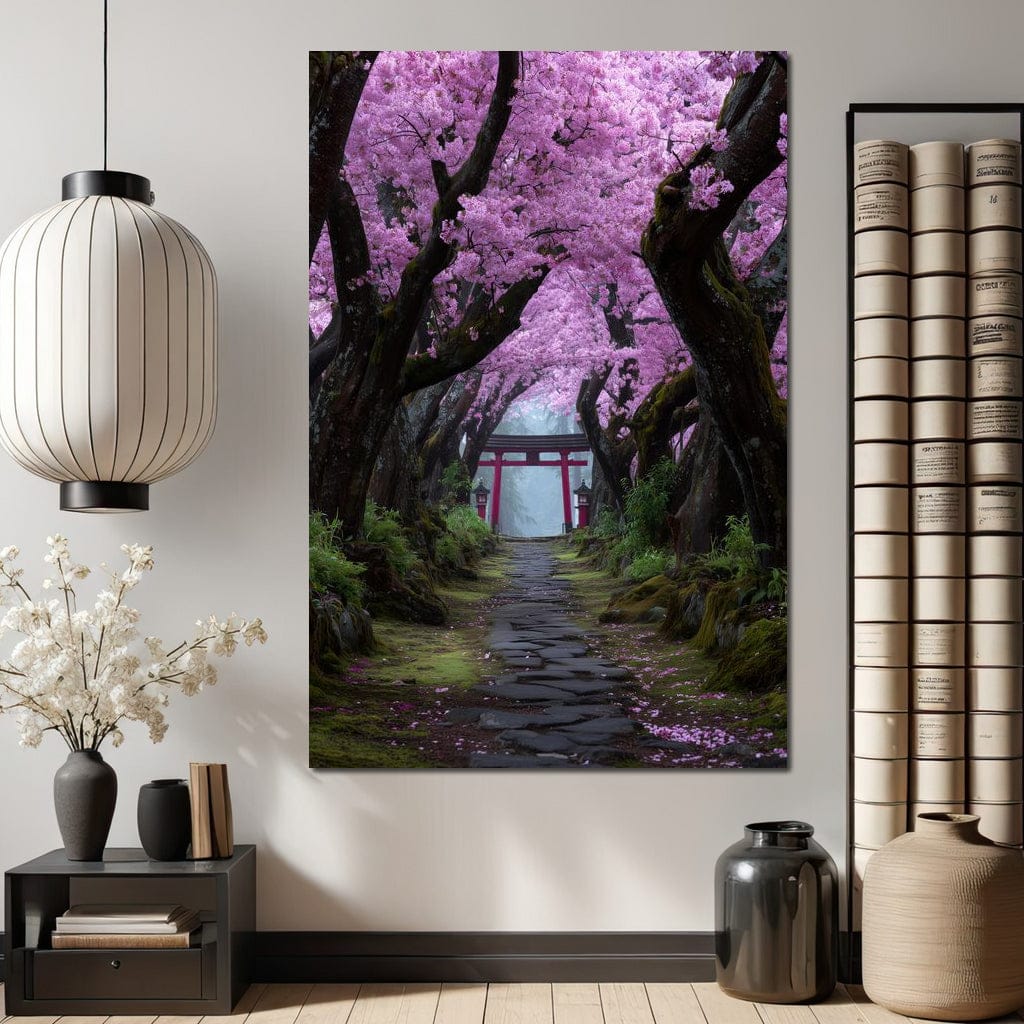 Sakura Gate Pathway Stillness Canvas Wall Art