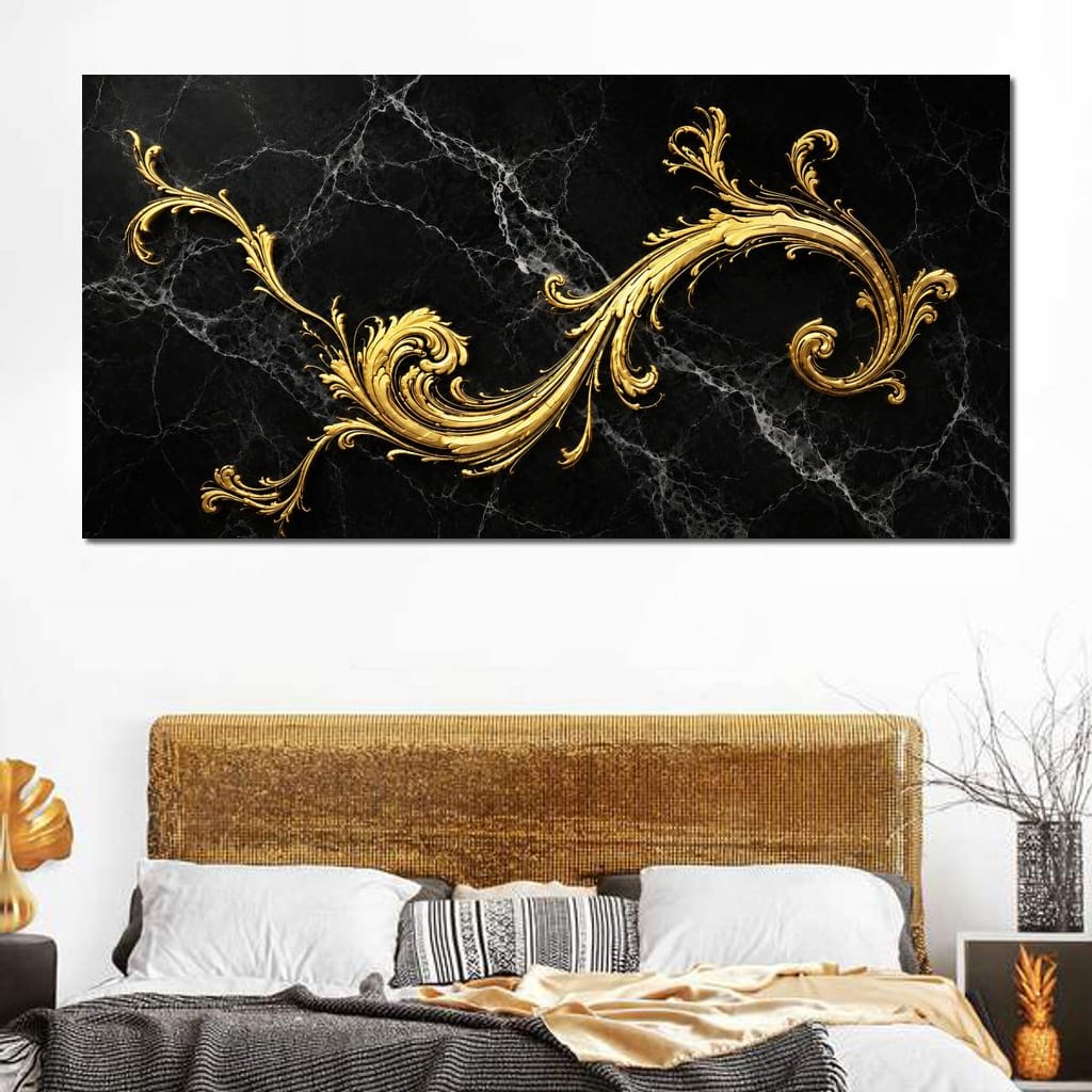 Baroque Flame on Obsidian Stone Canvas Wall Art