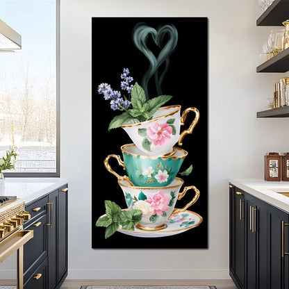 Golden Teacups Botanical Romance Canvas Wall Art