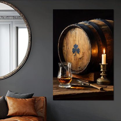 Candlelit Irish Whiskey Barrel Canvas Wall Art