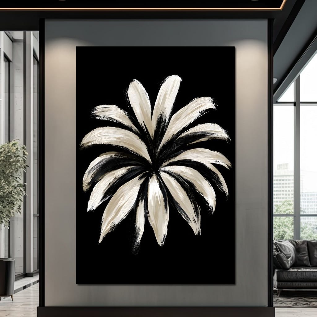 Monochrome Petals Reaching For Night Canvas Wall Art
