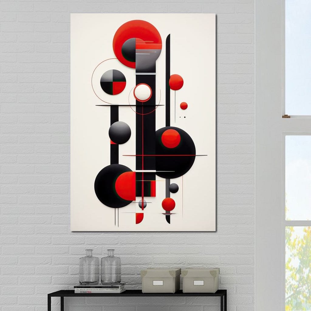 Architectural Symphony in Red and Charcoal Canvas Wall Art