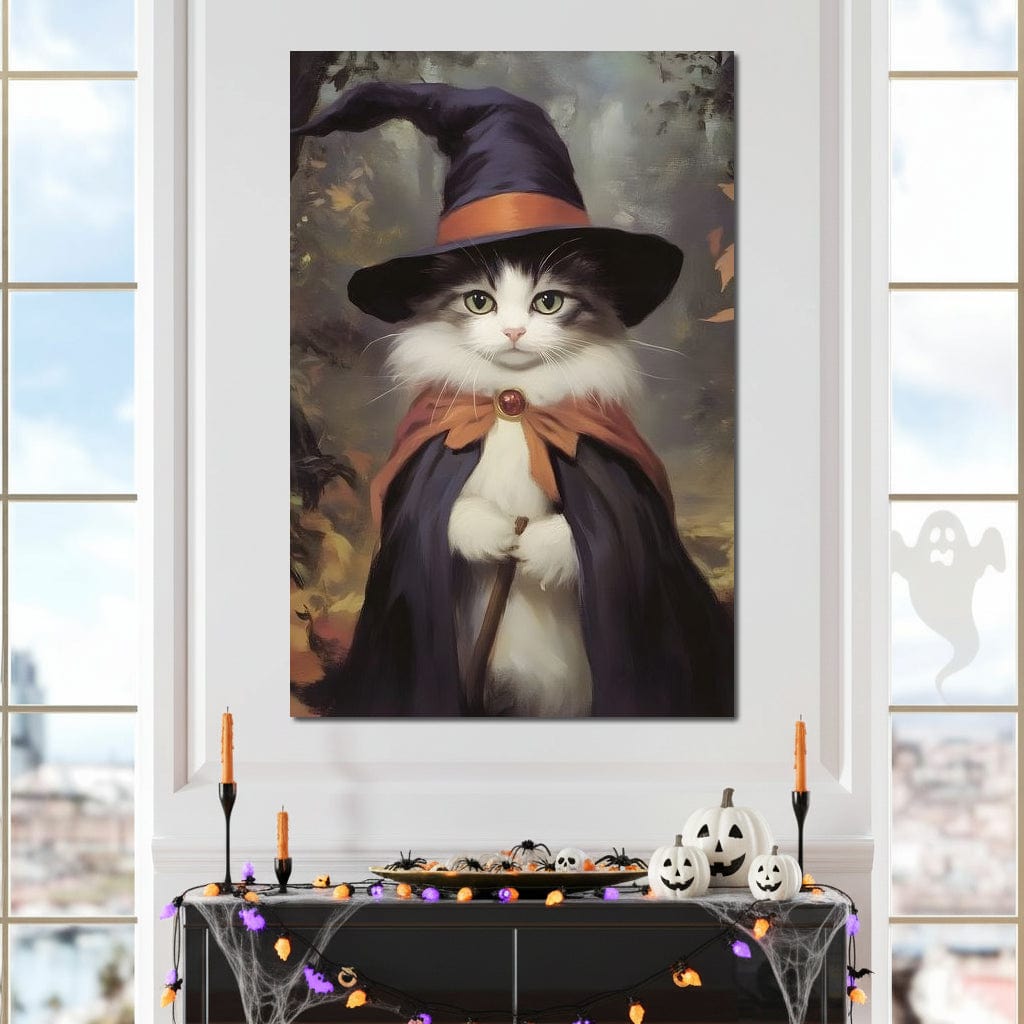 Enchanted Autumn Wizard Cat Canvas Wall Art