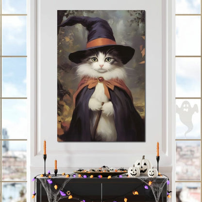 Enchanted Autumn Wizard Cat Canvas Wall Art