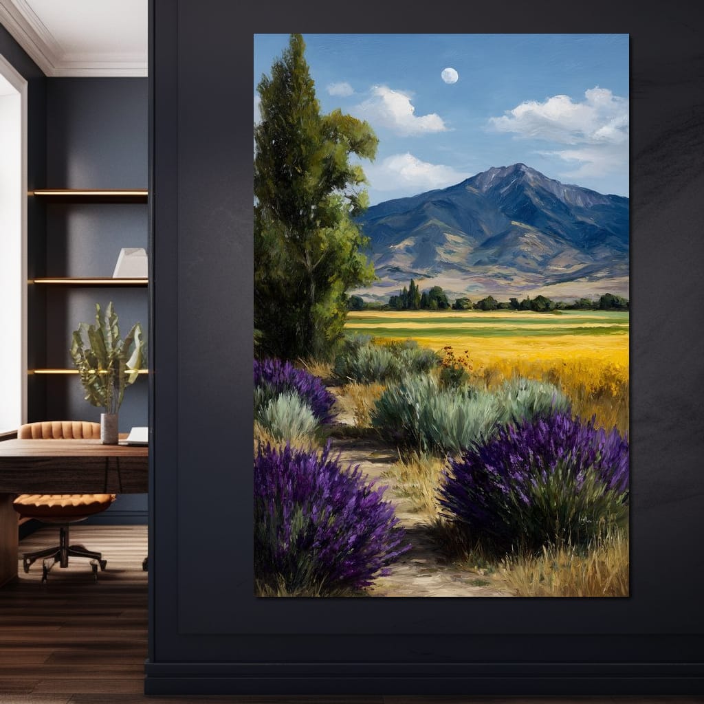 Moonlit Lavender Mountain Path Canvas Wall Art