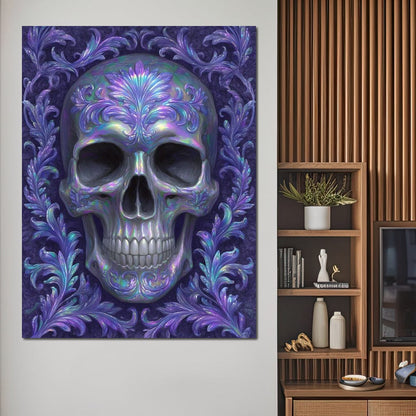 Prismatic Skull Baroque Flourish Canvas Wall Art