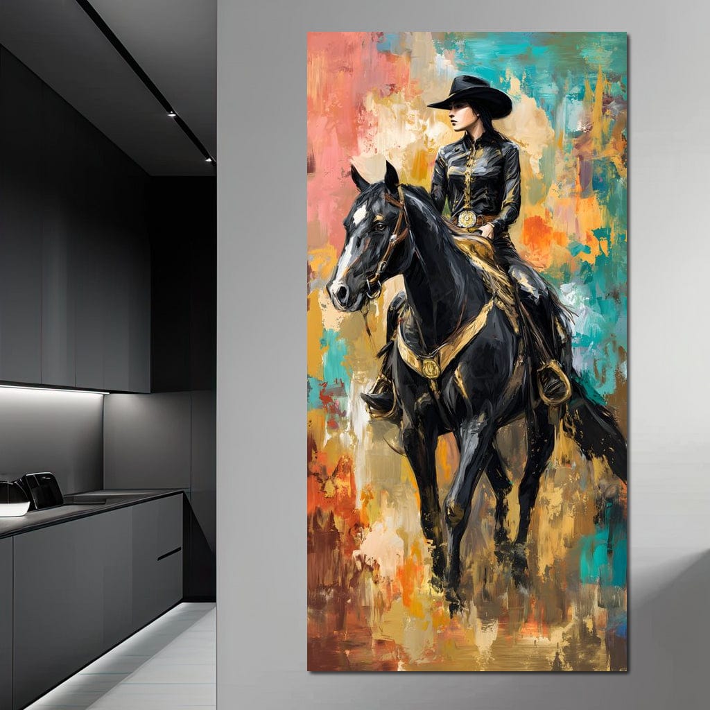 Gallant Cowgirl Riding Midnight Canvas Wall Art
