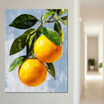 Sunlit Oranges On Branch Canvas Wall Art