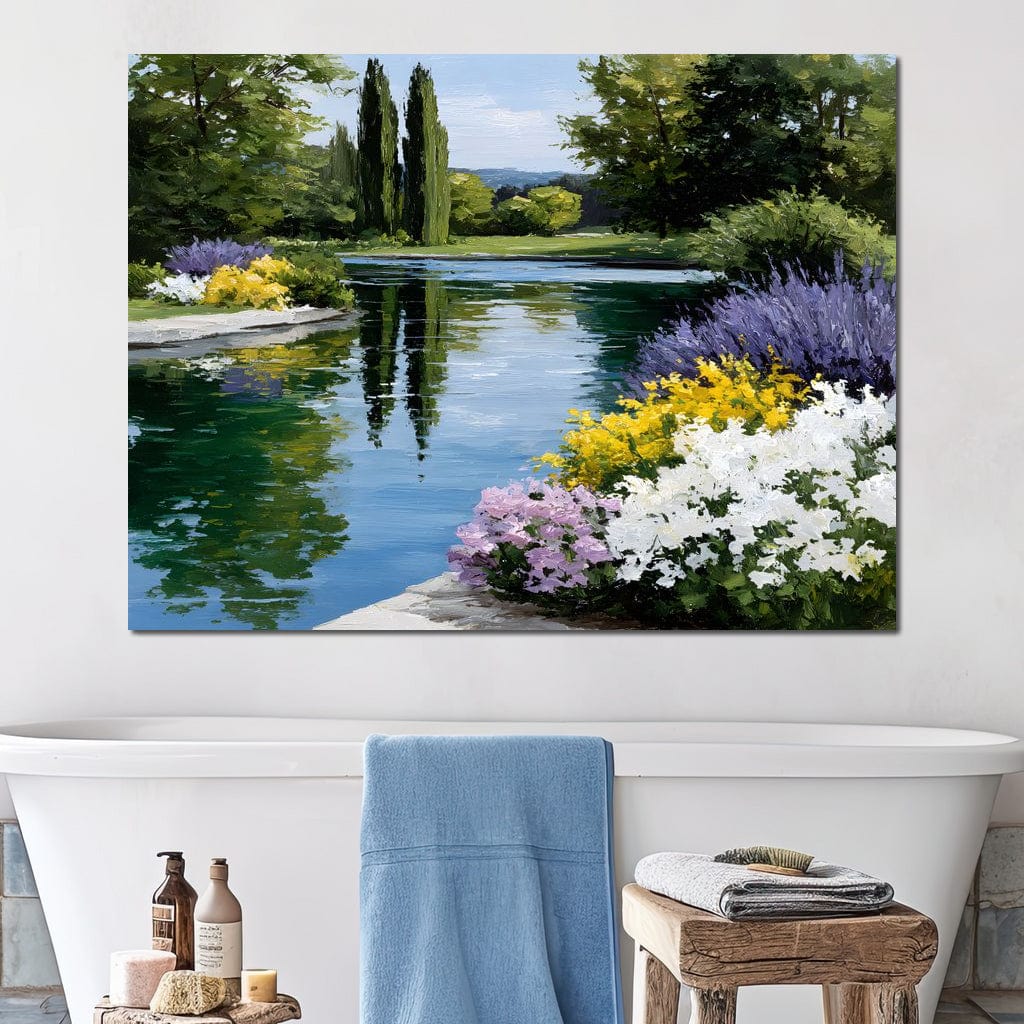 Garden Reflection Tranquil Pond Canvas Wall Art