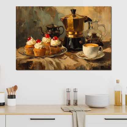 Espresso and Cherry Cupcakes Canvas Wall Art