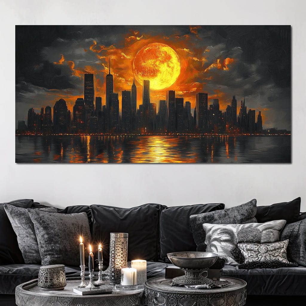 Golden Cityscape Nocturne Canvas Wall Art