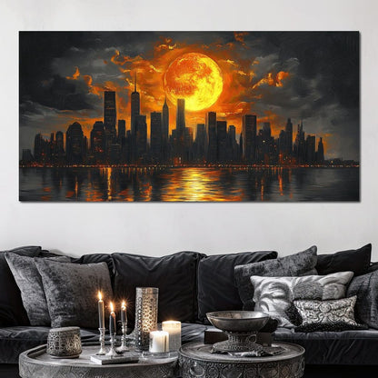 Golden Cityscape Nocturne Canvas Wall Art