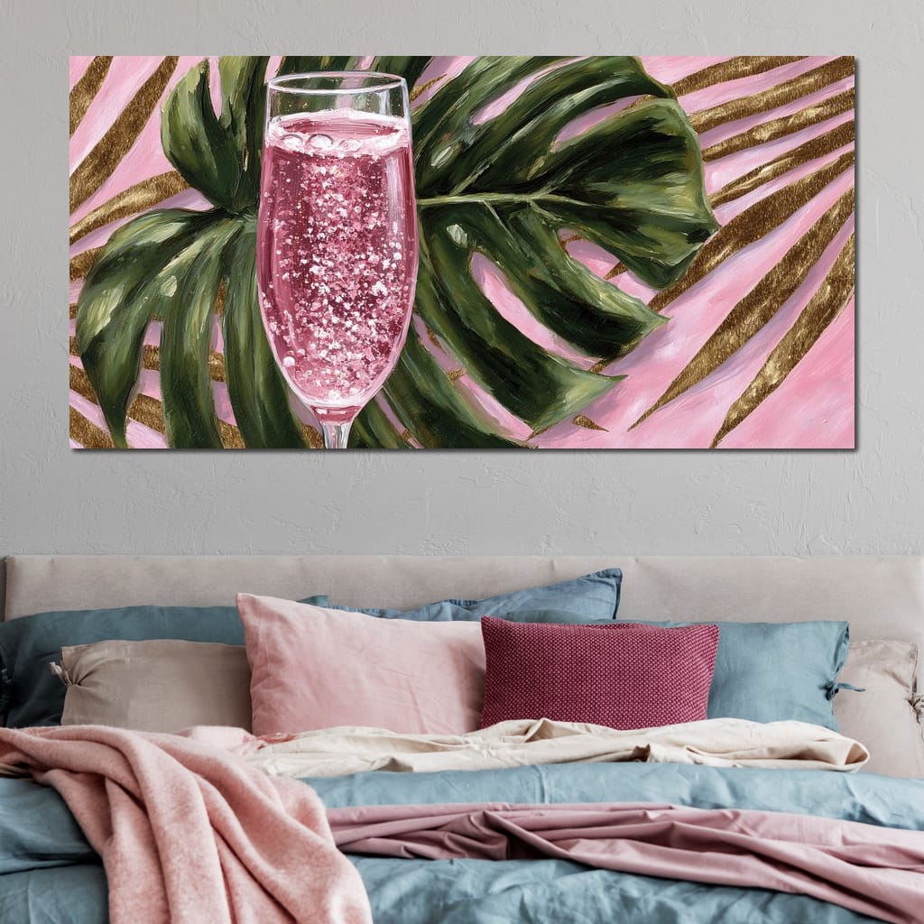 Pink Fizz Monstera Gold Canvas Wall Art