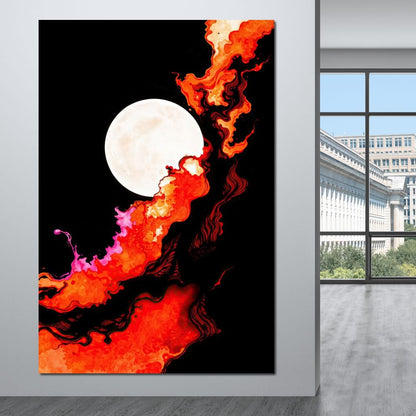 Firestorm Under the Moon Canvas Wall Art