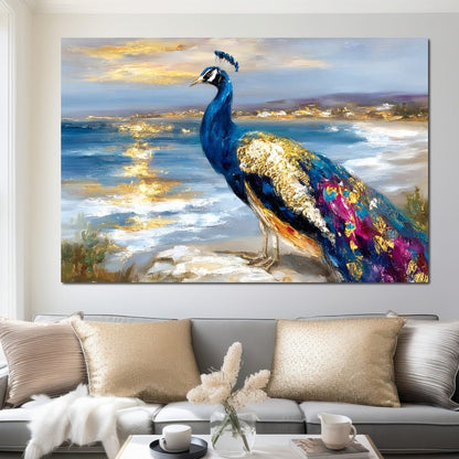 Gilded Peacock Shorelight Canvas Wall Art