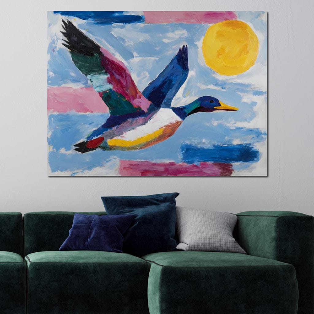 Sunlit Flight of Wild Duck Canvas Wall Art