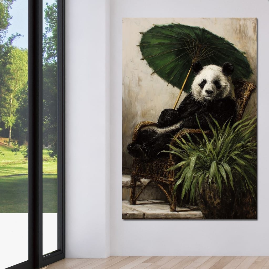 Panda Garden Parasol Calmness Canvas Wall Art