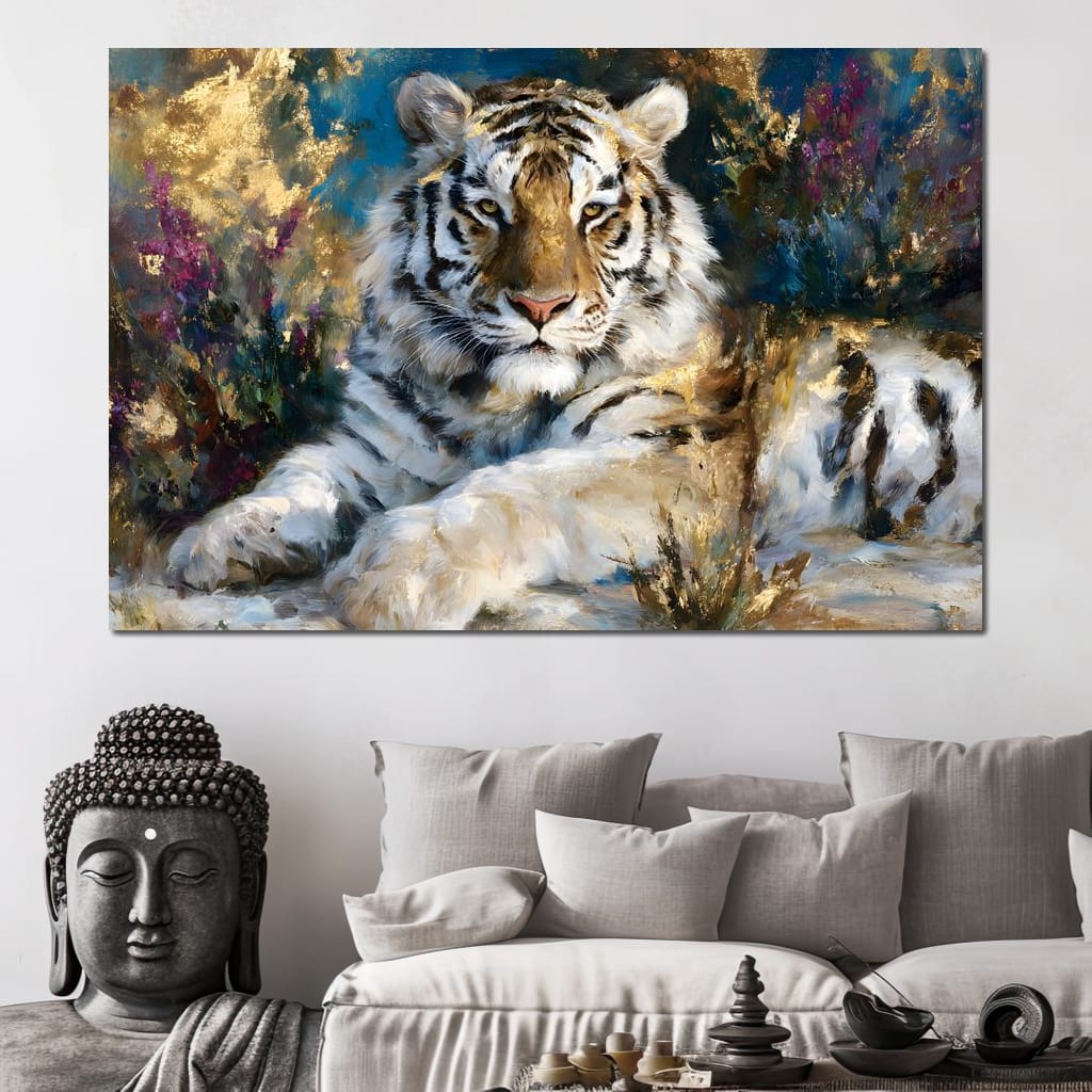 Golden White Tiger Reverie Canvas Wall Art