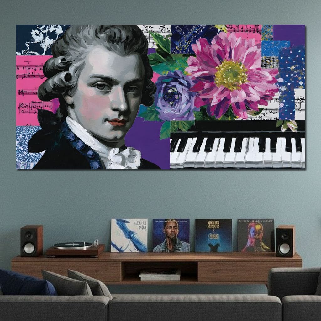 Classical Piano Pink Flowers Canvas Wall Art