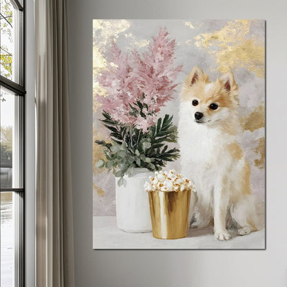 Pomeranian Petals Gold Light Canvas Wall Art