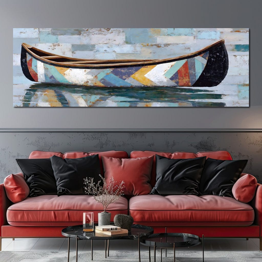 Patchwork Canoe Reflections Canvas Wall Art