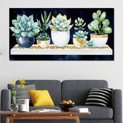 Succulent Symphony in Green Canvas Wall Art
