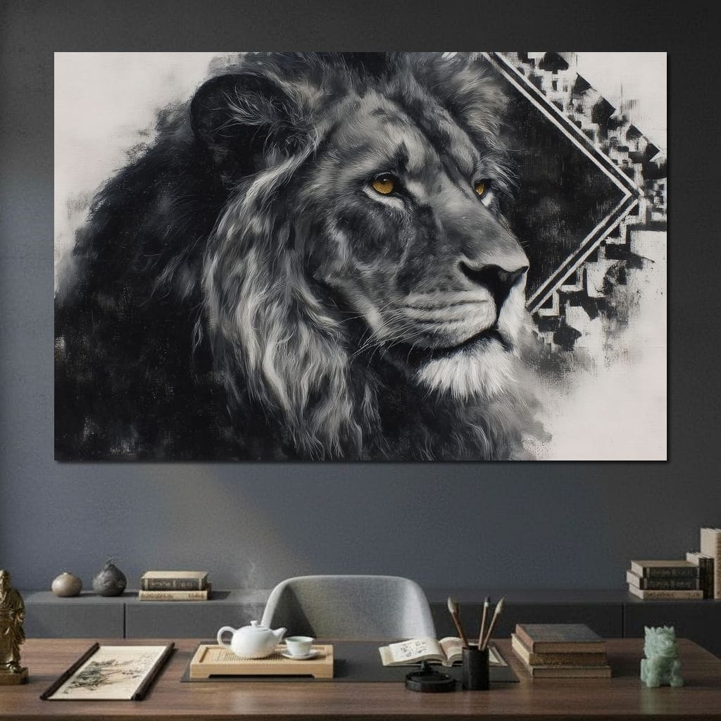 Monochrome Lion Golden Eyes Canvas Wall Art