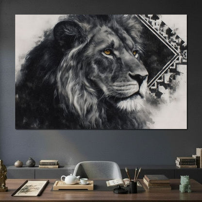 Monochrome Lion Golden Eyes Canvas Wall Art