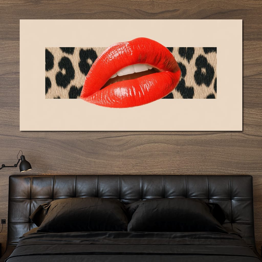 Leopard Kiss Pop Glamour Red Canvas Wall Art