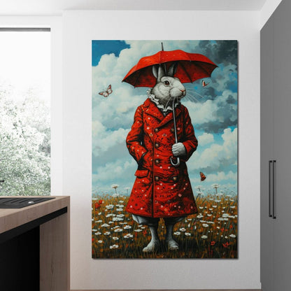 The Rabbit and the Red Umbrella Canvas Wall Art