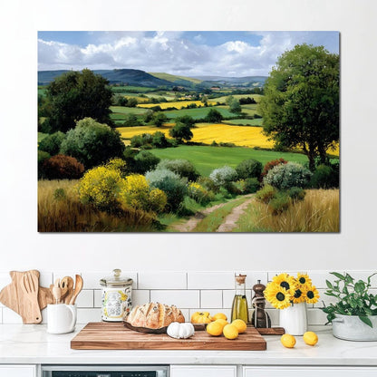 Golden Fields Country Path Canvas Wall Art