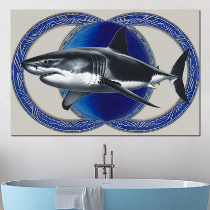 Great White Shark Emblem Blue Canvas Wall Art