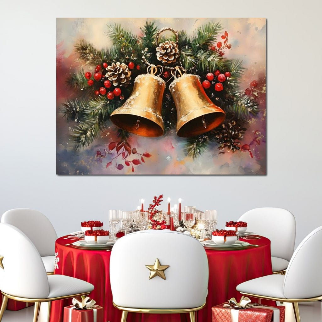 Golden Christmas Bells Garland Canvas Wall Art