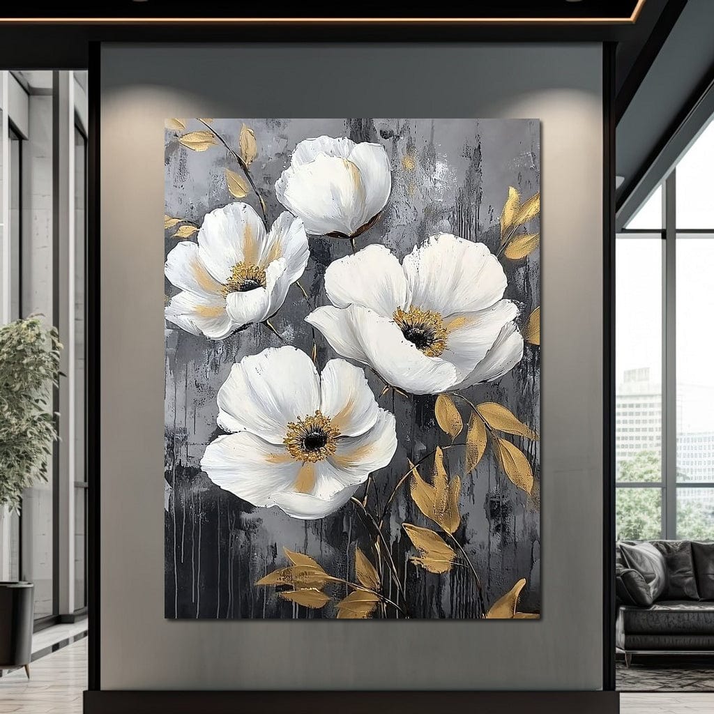 Golden Petal Harmony Blooms Canvas Wall Art