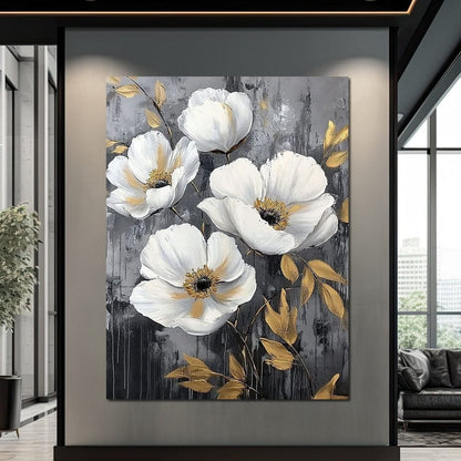 Golden Petal Harmony Blooms Canvas Wall Art