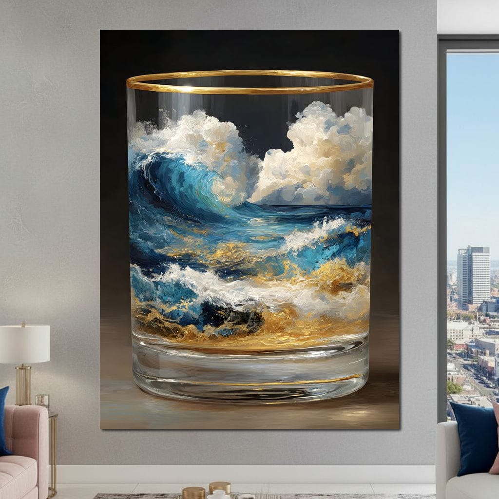 Ocean Storm Tumbler Gold Rim Canvas Wall Art