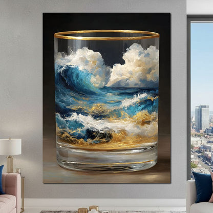Ocean Storm Tumbler Gold Rim Canvas Wall Art