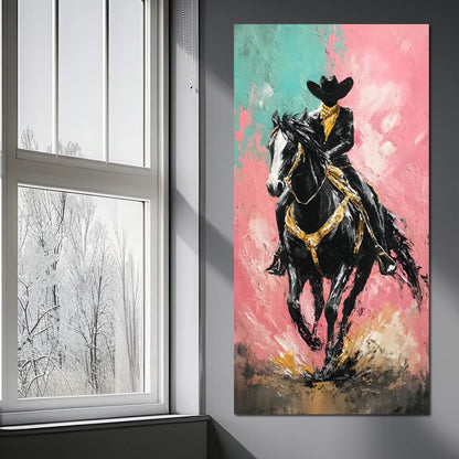 Galloping Western Stallion Energy Canvas Wall Art
