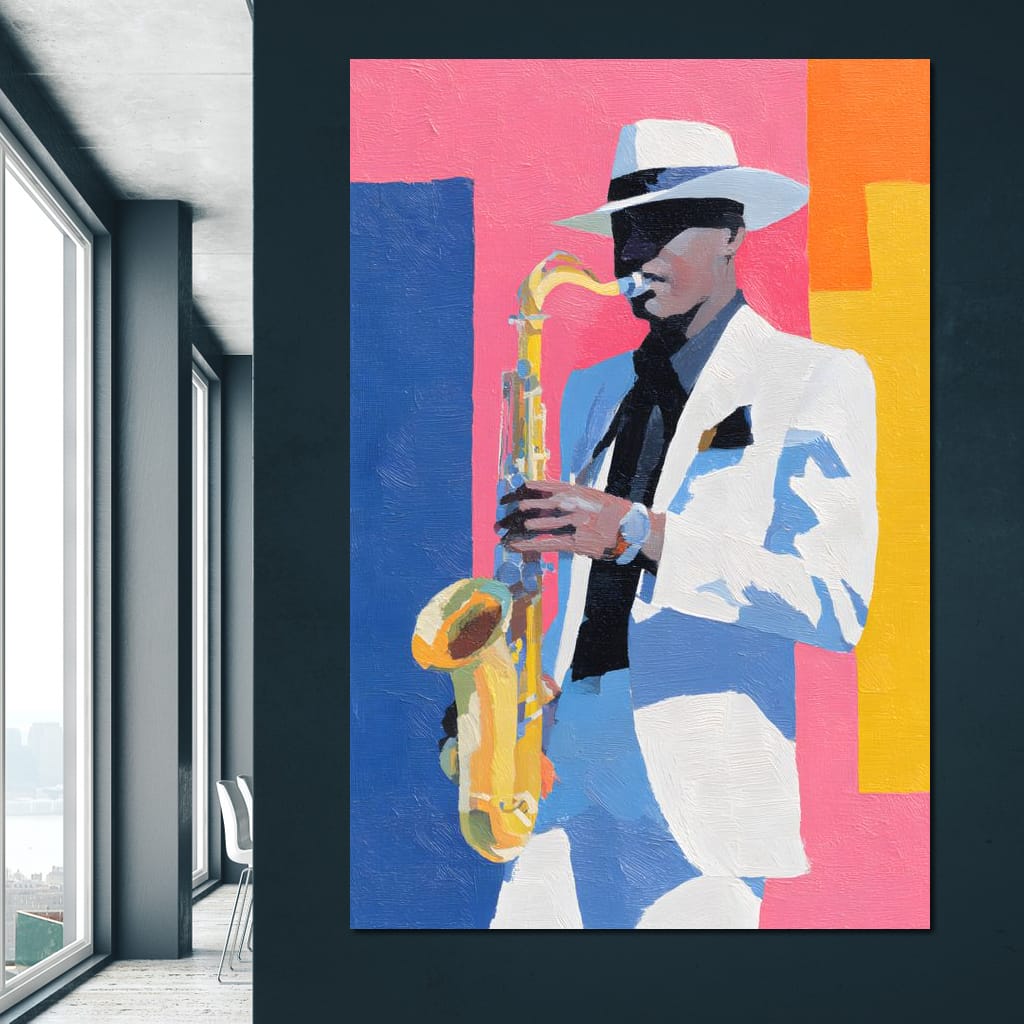 Vibrant Jazz Sax Soloist Style Canvas Wall Art